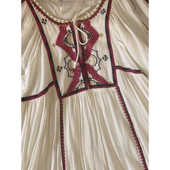 Free People Sweet Escape Embroidered Boho Peasant Folklore Dress White Red XS - Picture 3 of 12